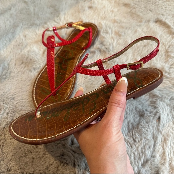 Sam Edelman Croc Terra Orange Red Sandals Flats size 8 - Picture 1 of 4